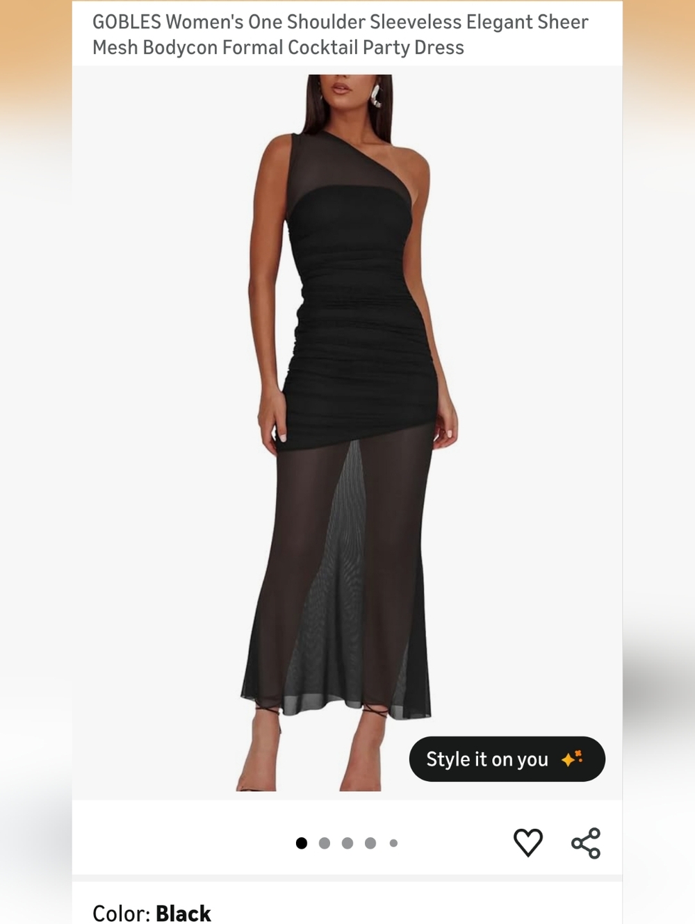 One-Shoulder Black Mesh Bodycon Formal Dress S/M